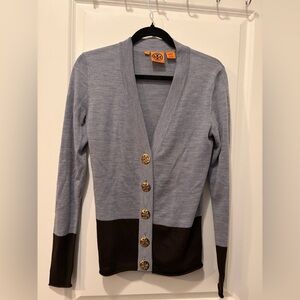 TORY BURCH 100% Wool Colorblock W/ Gold-Trim Buttons Cardigan XS